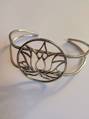 Silver Lotus Open Cuff Bracelet - Women's Jewelry